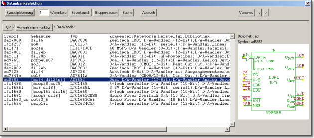 BAE Version 6.6: Schaltplaneditor: Symboldatenbank mit Symbolvorschau